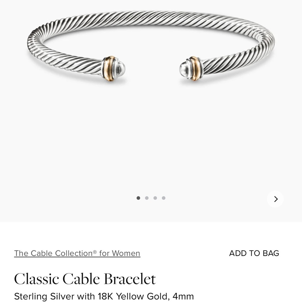 David Yurmam Classic Cable Bracelet
Sterling Silver with 18K Yellow Gold